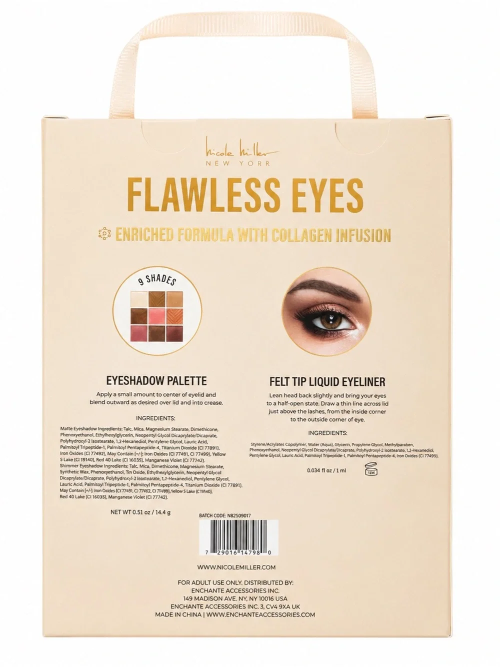 Nicole Miller Flawless Eyes 9 Shade Eyeshadow Palette & Black Liquid Eyeliner